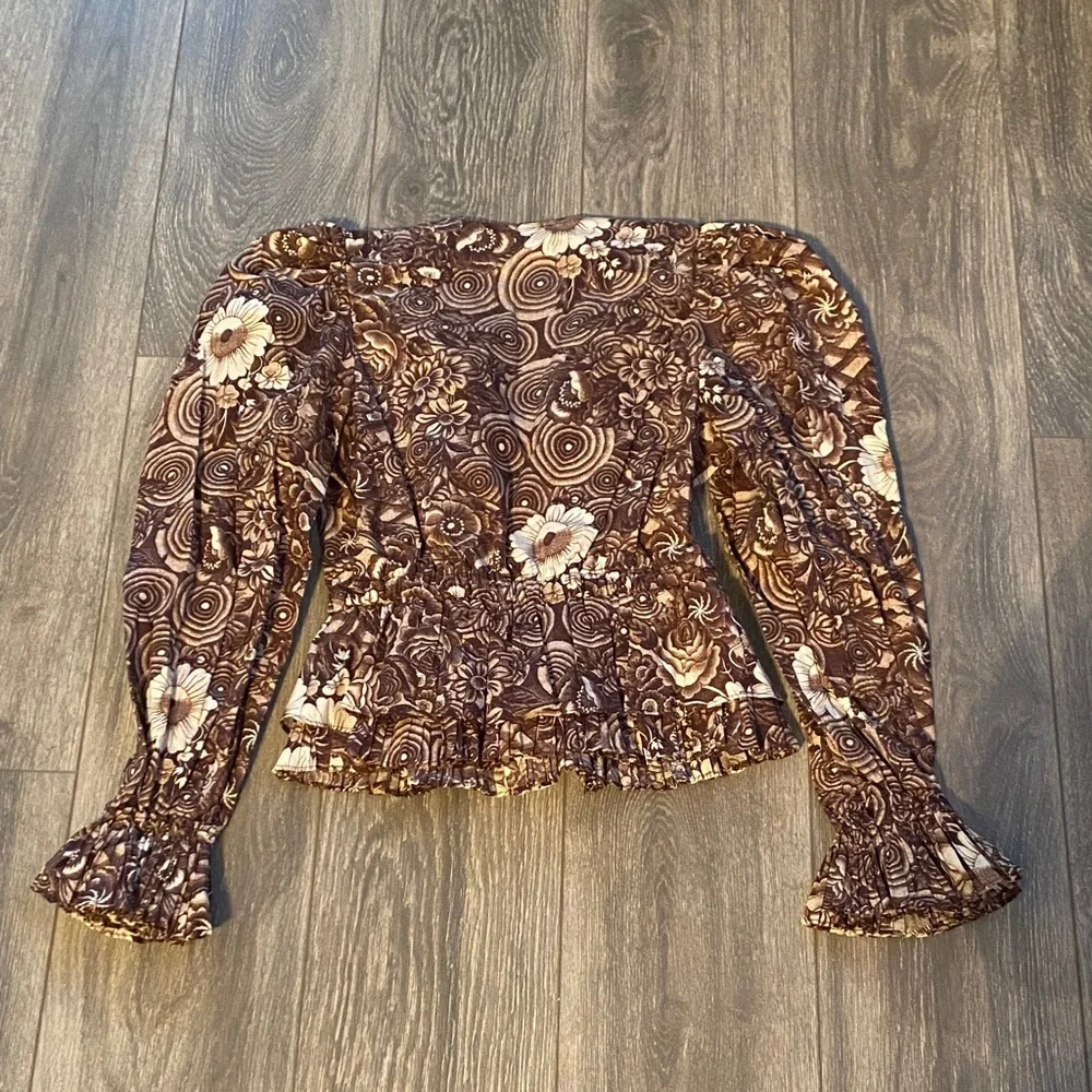 Ulla Johnson - 100% Cotton Brown Floral Long Sleeve Blouse - Size 0